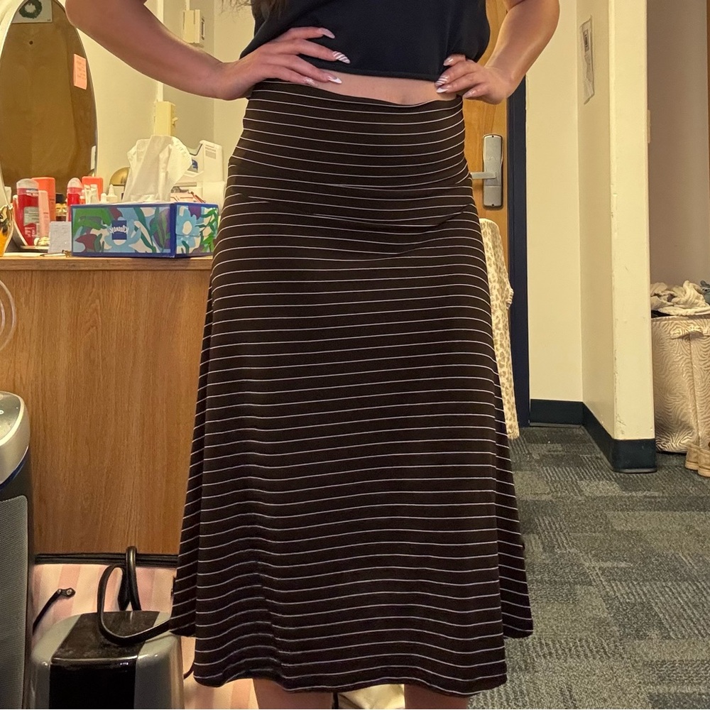 LuLaRoe Brown A-Line Skirt with Stripes